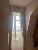 Two Pairs of Interlined Floral Chintz Curtains with Valances and Decorative Tie-Backs Two pairs of