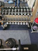 Technogym rack with a collection of chrome-plated steel dumbbells 1-9kg as photograph ( Loc Gym )