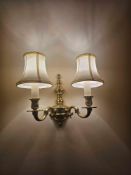 2 x Georgian style traditional dual-arm electrical wall sconce, constructed from polished brass or a