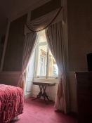 3 x pairs Neoclassical style custom fabric window drape sets. Each set features heavy damask