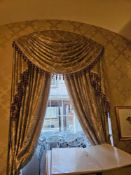A pair of exceptionally large and opulent window drapes, comprising two full-length curtain panels