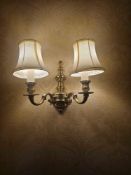 2 x Georgian style traditional dual-arm electrical wall sconce, constructed from polished brass or a