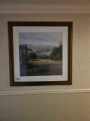 Framed and glazed landscape print 109 x 109cm