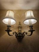 2 x Georgian style traditional dual-arm electrical wall sconce, constructed from polished brass or a