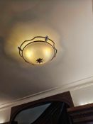 3 x flush-mount Art Deco style ceiling light pendants, featuring a circular, frosted glass bowl