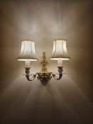 2 x Georgian style traditional dual-arm electrical wall sconce, constructed from polished brass or a