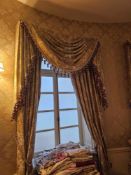 A pair of exceptionally large and opulent window drapes, comprising two full-length curtain panels