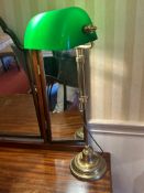 Classic Banker’s Lamp with Green Glass Shade and Brass Base A traditional banker’s desk lamp