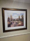 Framed and glazed landscape print 104 x 90cm