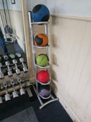 Reebok branded tubular metal vertical storage rack, designed to hold and complete with five medicine