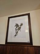 A framed art print after Xu Beihong (Chinese, 1895 – 1953), titled 'Galloping Horse'. This large
