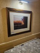 A framed landscape print by Trademark Fine Art, depicting a serene autumn scene with trees and dense