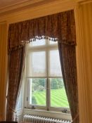 Set of Traditional Edwardian-Style Drapes with Valance and Tassel Fringe A set of traditional window