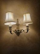 2 x Georgian style traditional dual-arm electrical wall sconce, constructed from polished brass or a