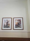 A pair of framed prints by Roya Azim, titled 'At the Tee' and 'Birdie'. These illustrative prints
