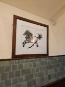 A framed art print after Xu Beihong (Chinese, 1895 – 1953), , This large artwork depicting a