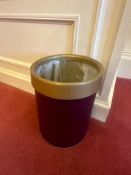 Contemporary Cylindrical Waste Bin with Burgundy Body and Gold-Tone Rim ( Loc Room 5 )