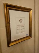 A framed certificate for Luton Hoo Golf & Spa, issued by Small Luxury Hotels of the World. The