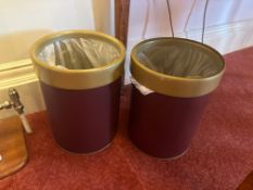 2 x cylindrical waste bins featuring a burgundy-colored body, likely covered in a synthetic material