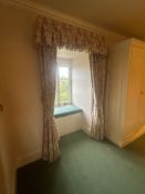 2 x pairs of custom-fitted window drapes with valance and tie-backs in traditional chintz-style