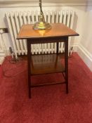 Edwardian Mahogany Inlaid Lamp Table with Lower Shelf An Edwardian lamp table of square form,