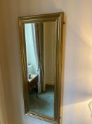 Classical Style Wall-Mounted Dress Mirror with Gold-Tone Reeded Frame A rectangular wall-mounted