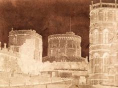 Print Calotype negative, hypo fixed, of Windsor Castle, Round Tower, by William Henry Fox Talbot