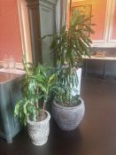 2 x ceramic stone-like material with a textured, fluted design planters 33 x 40cm and 45 x 46cm (