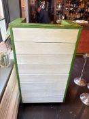 Wooden waiters station open back four tier shelves on mobile castors 70 x 53 x 133cm (Location Bar)