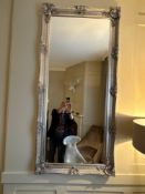 A silver ornate framed accent mirror 80 x 185cm ( Location John Clode Suite )