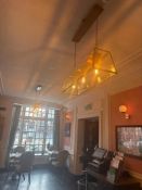 2 x Ramesses lantern pendants in bronze and clear glass 85xm x 80cm drop (Location Leaf