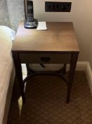 A pair of nightstands with a single drawer, The drawer features a textured, woven, front panel and a