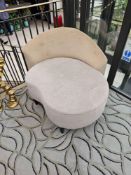 Nordic mini curved contemporary sofa upholstered in a contract grey upholstery with a beige