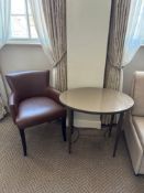 A set of Sancal Spain table, chair and stool, the occasional oval table with textured top 80 x 60