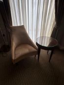 A mahogany occasional table with brushing slide castors and glass protective top complete with a