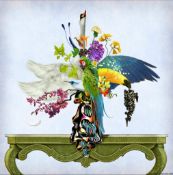 Bouquet Of Flowers And Birds framed print by Wendy Fabels Kruse Netherlands 74 x 74cm (Location Leaf
