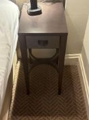 Single nightstand with a single drawer, The drawer features a textured, woven, front panel and a