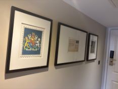 3 x framed and glazed wall art prints ( Location Room 302 Sherif Suite)