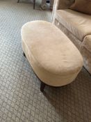 A plush oval stool with soft sweeping features and elegant show wood leg 94 x 52 x 46cm ( Location