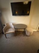 A set of Sancal Spain table, chair and stool, the occasional oval table with textured top 80 x 60