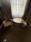 A set of Sancal Spain table, chair and stool, the occasional oval table with textured top 80 x 60