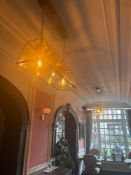 2 x Ramesses lantern pendants in bronze and clear glass 85xm x 80cm drop (Location Leaf