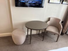 A set of Sancal Spain table, chair and stool, the occasional oval table with textured top 80 x 60