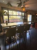 Large rectangular bar table the marble effect melamine top raised on a metal pedestal 180 x 90 x