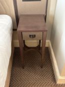 A pair of nightstands with a single drawer, The drawer features a textured, woven, front panel and a