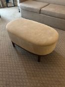A plush oval stool with soft sweeping features and elegant show wood leg 94 x 52 x 46cm ( Location