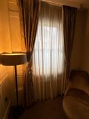 A pair of fully lined pencil pleat drapes span 150 x 270cm drop ( Location John Clode Suite )