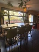 Large rectangular bar table the marble effect melamine top raised on a metal pedestal 180 x 90 x