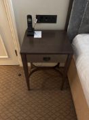 A pair of nightstands with a single drawer, The drawer features a textured, woven, front panel and a