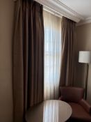 A pair of fully lined pencil pleat drapes span 140cm x 160cm drop ( Location 316)
